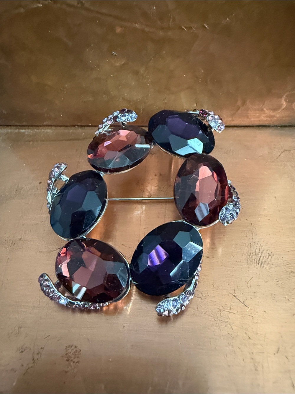 Faceted Plum & Amethyst Crystal Circle Brooch & Pendant